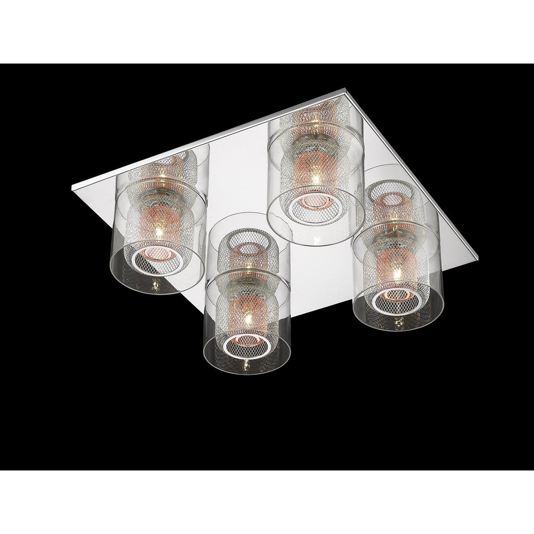 Impex PGH606101/04/PL/CH Laure 4 Light Glass Copper Mesh Flush