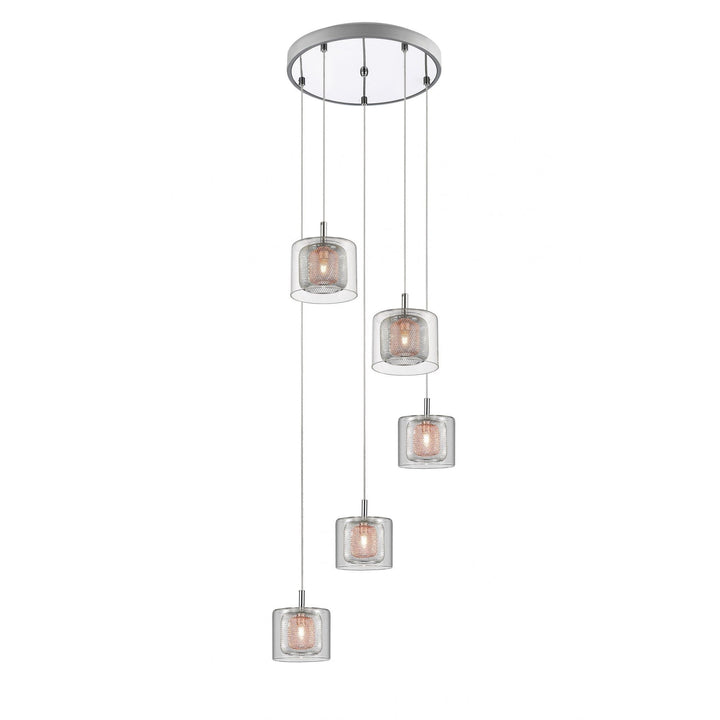 Impex PGH606101/05/CU/CH Laure 5 Light Pendant Dangle Glass Copper Mesh