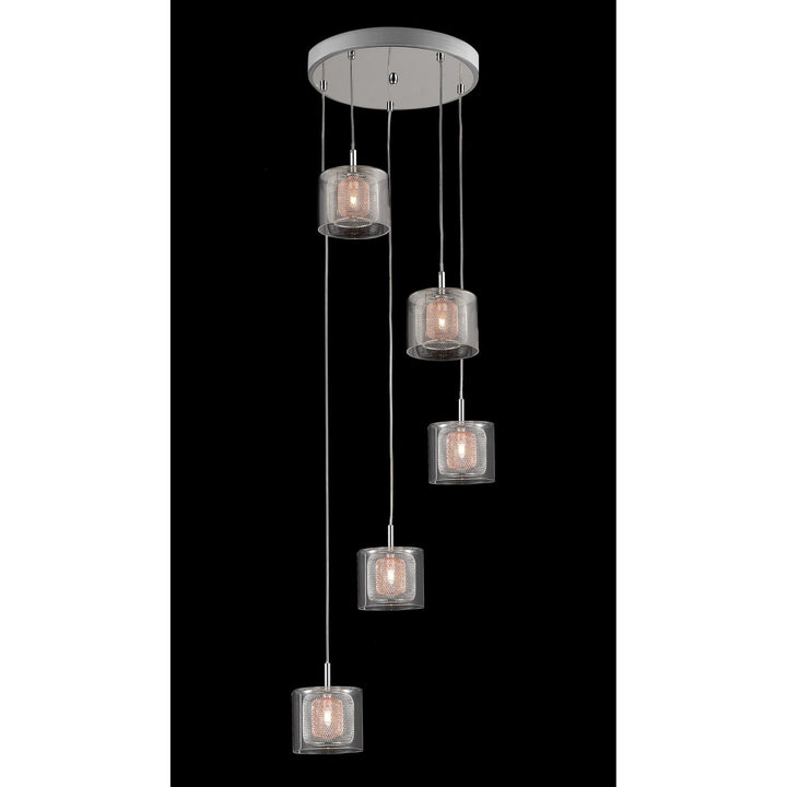 Impex PGH606101/05/CU/CH Laure 5 Light Pendant Dangle Glass Copper Mesh