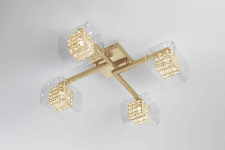 Impex PGH01515/04/PL/G Avignon 4 Light Flush Ceiling Light Gold Crystal