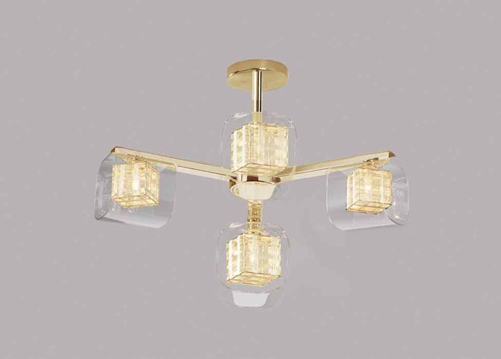 Impex PGH01515/04A/G Avignon 4 Light Ceiling Light Gold Crystal