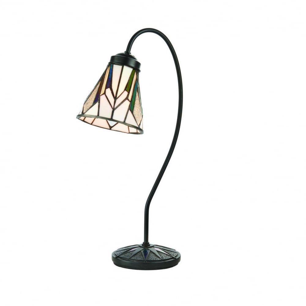 Interiors 1900 74364 Astoria Swan Neck Table Lamp Bronze Tiffany Style Glass