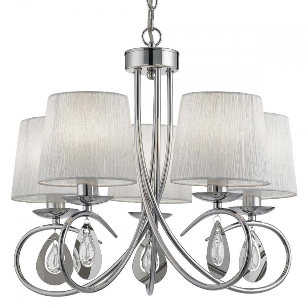 Searchlight 1025-5CC Angelique - 5 Light Ceiling Chrome White Shades Clear Glass