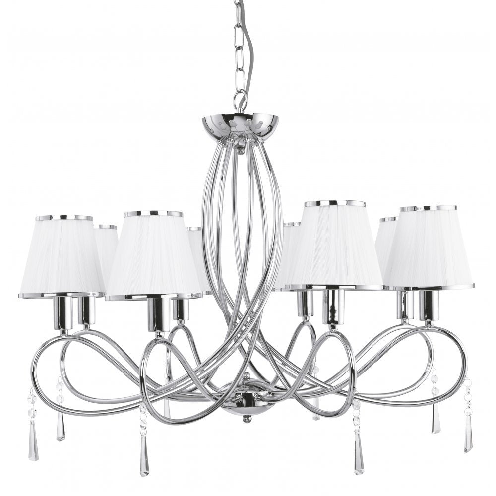 Searchlight 1038-8CC Simplicity - 8 Light Ceiling Chrome Clear Glass White String Shades
