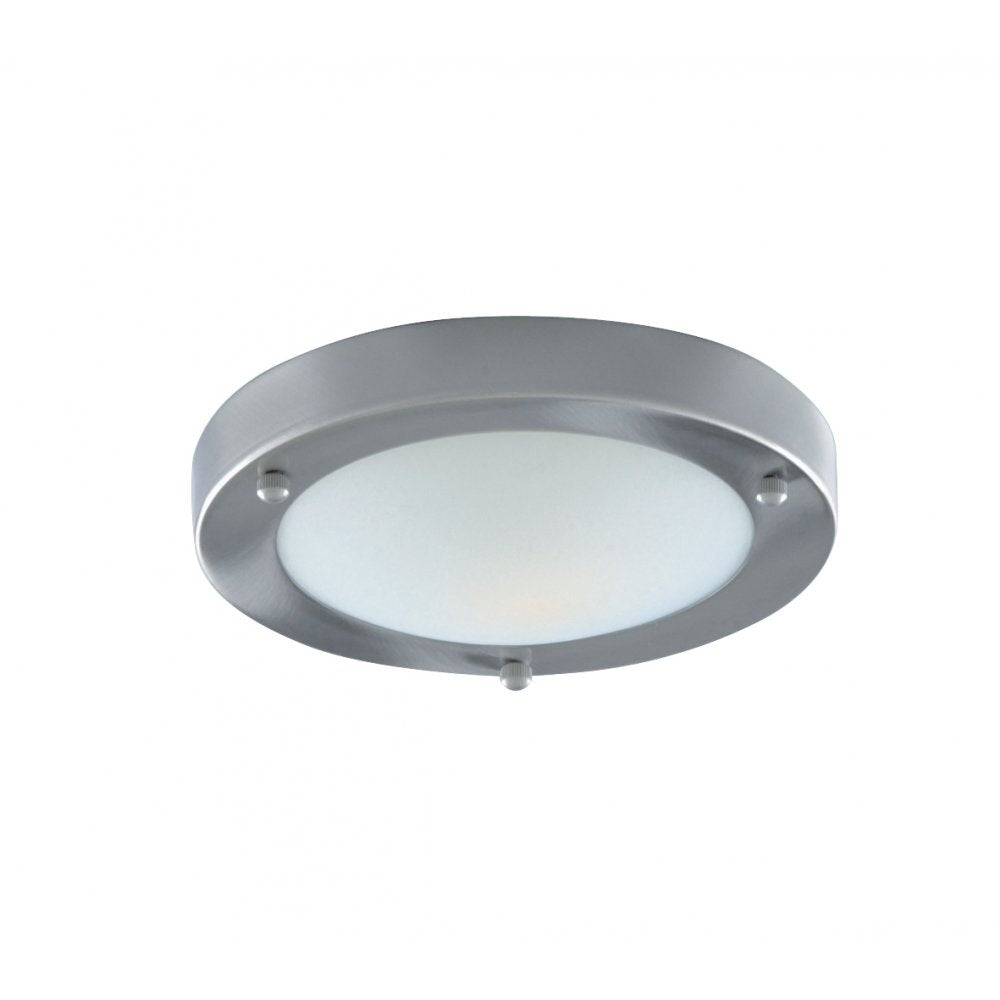 Searchlight 1131-31SS Bathroom Ip44 1 Light - 31cm Satin Silver Domed White Glass Flush