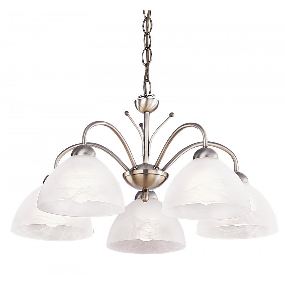 Searchlight 1135-5AB Milanese - 5 Light Ceiling Antique Brass Alabaster Glass