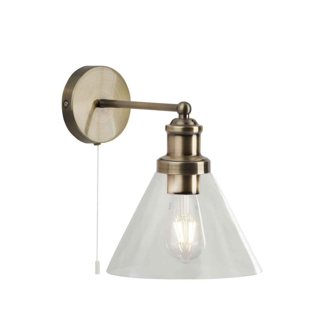 Searchlight 1277AB Pyramid Wall Light Antique Brass Clear Glass Shade
