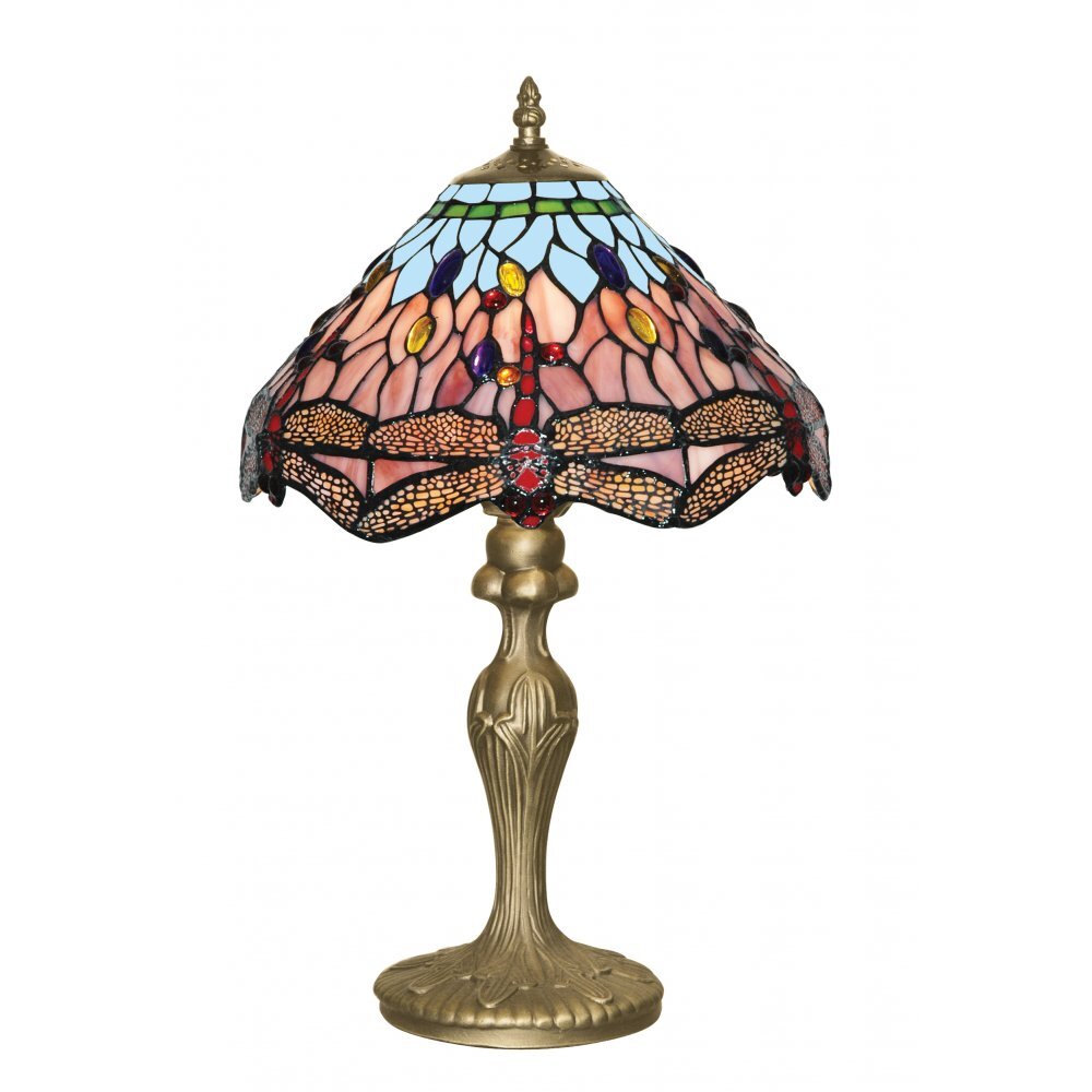 Searchlight 1287 Dragonfly - 1lt Table Lamp Antique Brass Tiffany Glass