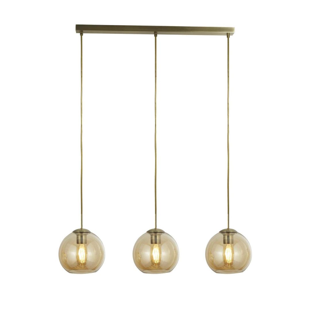 Searchlight 1623-3AM | 3 Light Bar Pendant | Antique Brass with Amber Glass