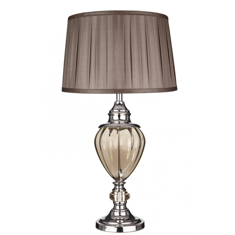 Searchlight 3721AM Greyson Table Lamp Amber Glass Urn/with Brown Pleated Tapered Shade