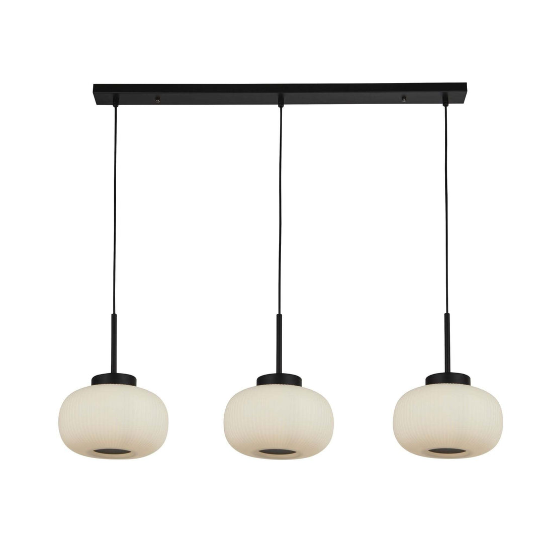 Searchlight Lighting 10271-3BK Lumina 3 Light Bar Pendant With Frosted Ribbed Glass