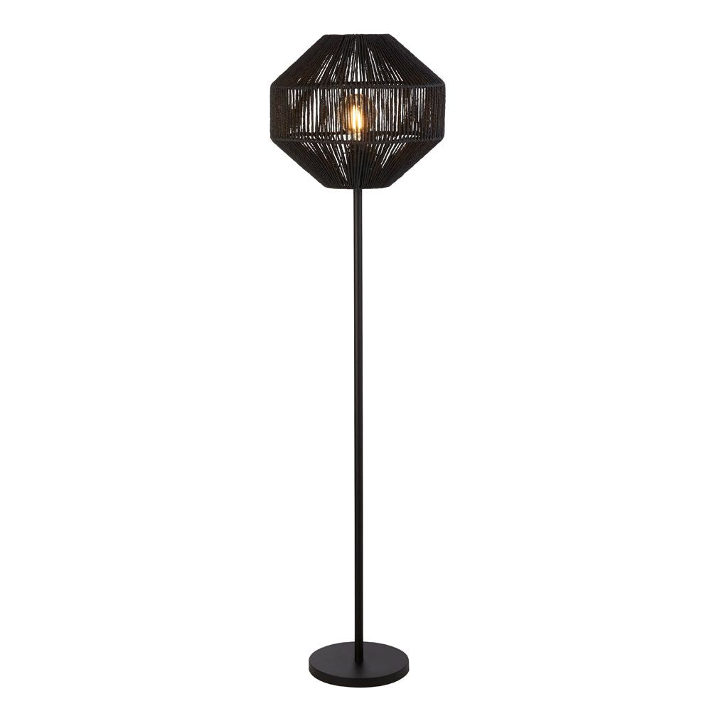 Searchlight Lighting 11202-1BK Wicker 1 Light Floor Lamp Black Wicker