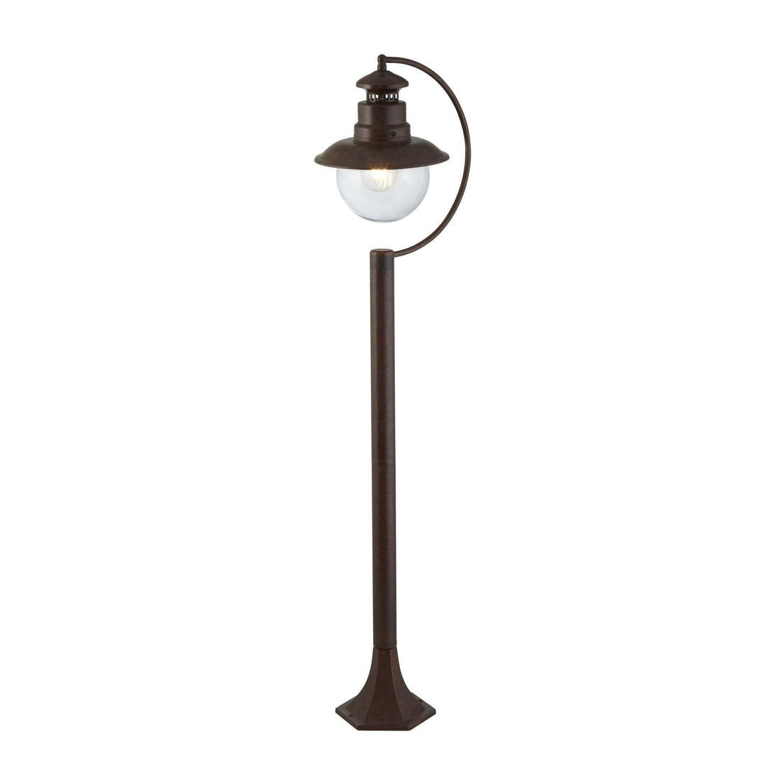 Searchlight Lighting 7655RU Station 1 Light Outdoor Garden Post Rustic Brown Clear Glass