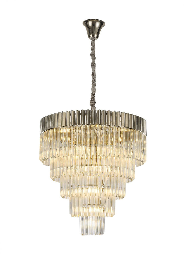 Nelson Lighting NL73729 Kobra Pendant Round 5 Tier 19 Light Polished Nickel Clear Glass