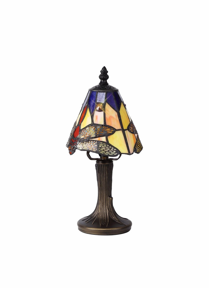 Nelson Lighting NL82729 Heidi Tiffany Table Lamp Black/Gold, Blue/Orange/Crystal Shade
