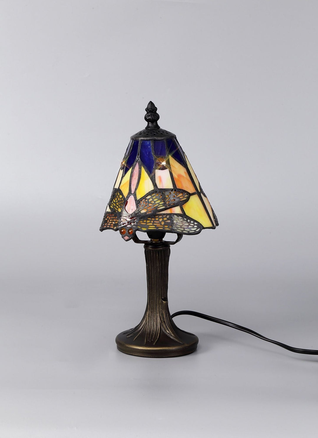 Nelson Lighting NL82729 Heidi Tiffany Table Lamp Black/Gold, Blue/Orange/Crystal Shade