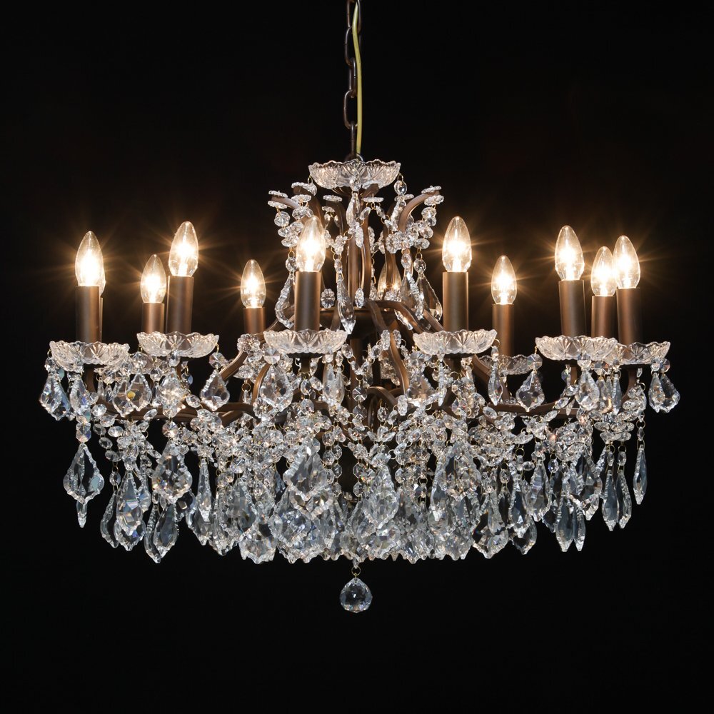 Nelson Lighting MGR0125 | Florence 12 Branch | Bronze Crystal Shallow Chandelier