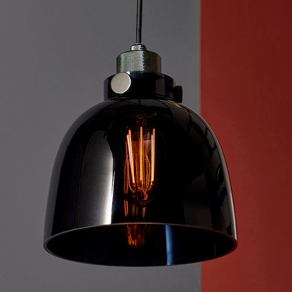 Nelson Lighting NL840955 1 Light Pendant Black Tinted Glass & Black Chrome Plate