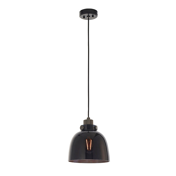 Nelson Lighting NL840955 1 Light Pendant Black Tinted Glass & Black Chrome Plate