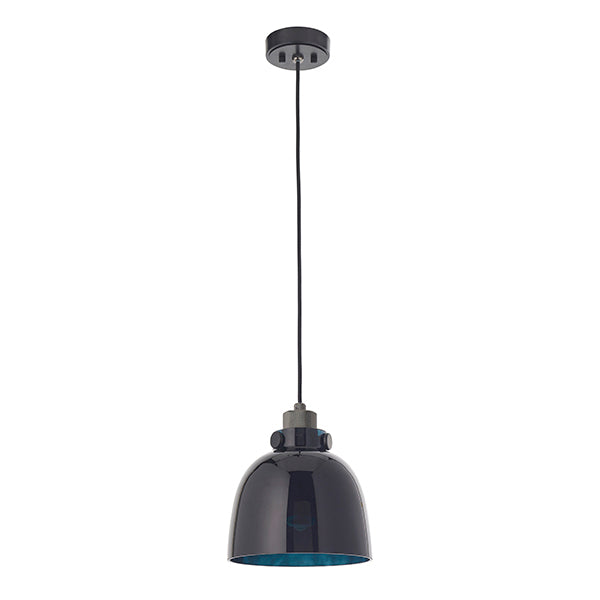 Nelson Lighting NL840955 1 Light Pendant Black Tinted Glass & Black Chrome Plate